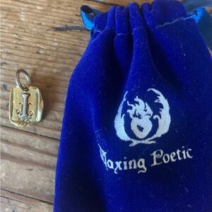 Waxing Poetic Brass & Silver Gothic Insignia “I” Charm with Blue Pouch